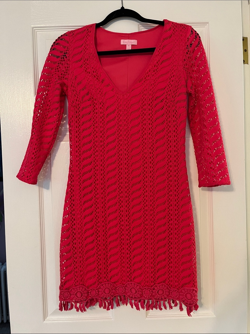 Hot Pink Crochet V-Neck Lilly Pulitzer Dress